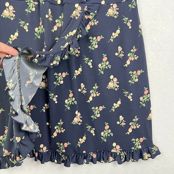 ModCloth Floral Ruffle Short Sleeve V-Neck Navy Floral Faux Wrap Womans Dress 1X - Picture 8 of 12